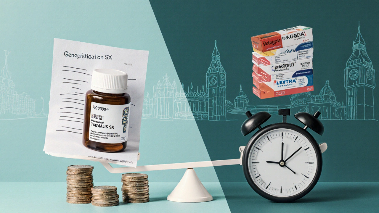 Doctor's office scene balancing cost and duration of ED medications.